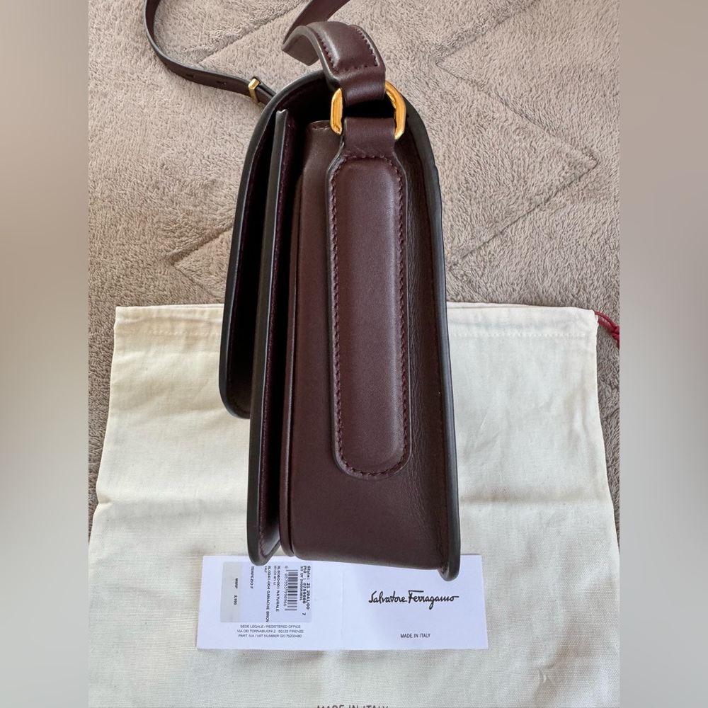 NEW🔥FERRAGAMO Trapezio Canvas & Leather Crossbody Bag🔥 - Picture 12 of 16